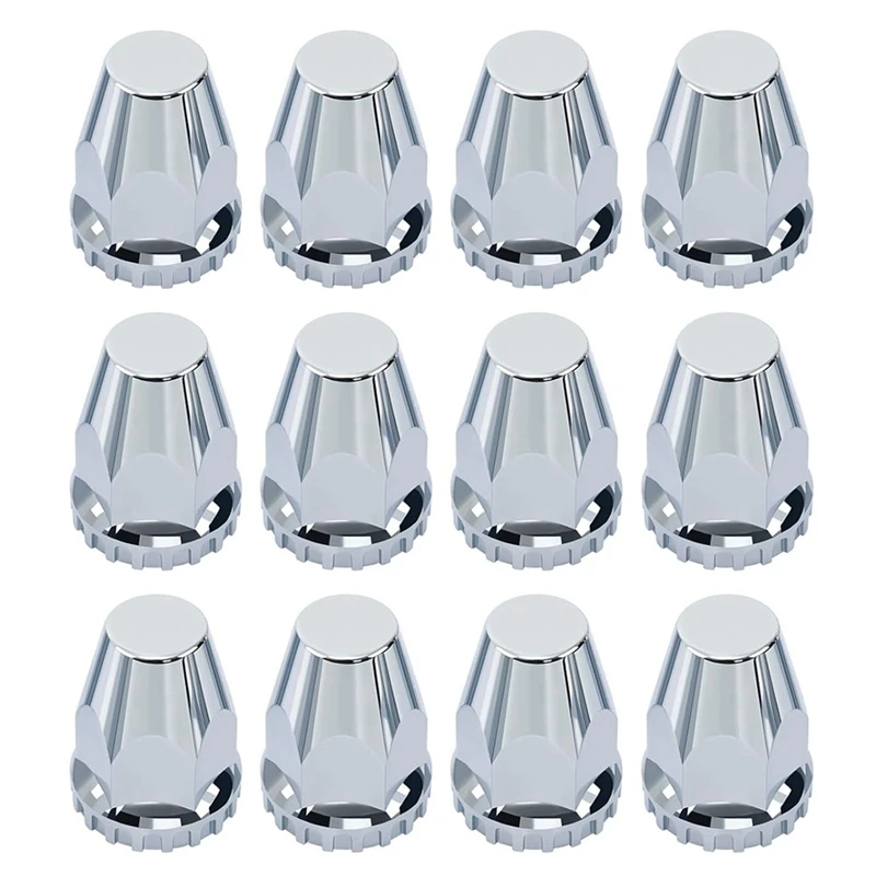 12Pcs Lug Nut Covers Kit,33Mm ABS Chrome Screw-On Hub Lug Nut Caps For Semi Truck Trailer Passenger Car