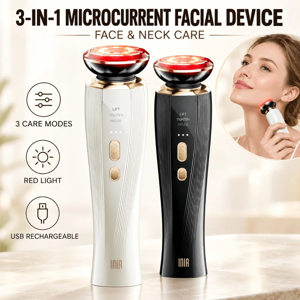 Red Light Microcurrent Facial Device 3 in 1 Face and Neck Beauty Massager USB Rechargeable Portable Home Skincare Tool for Women