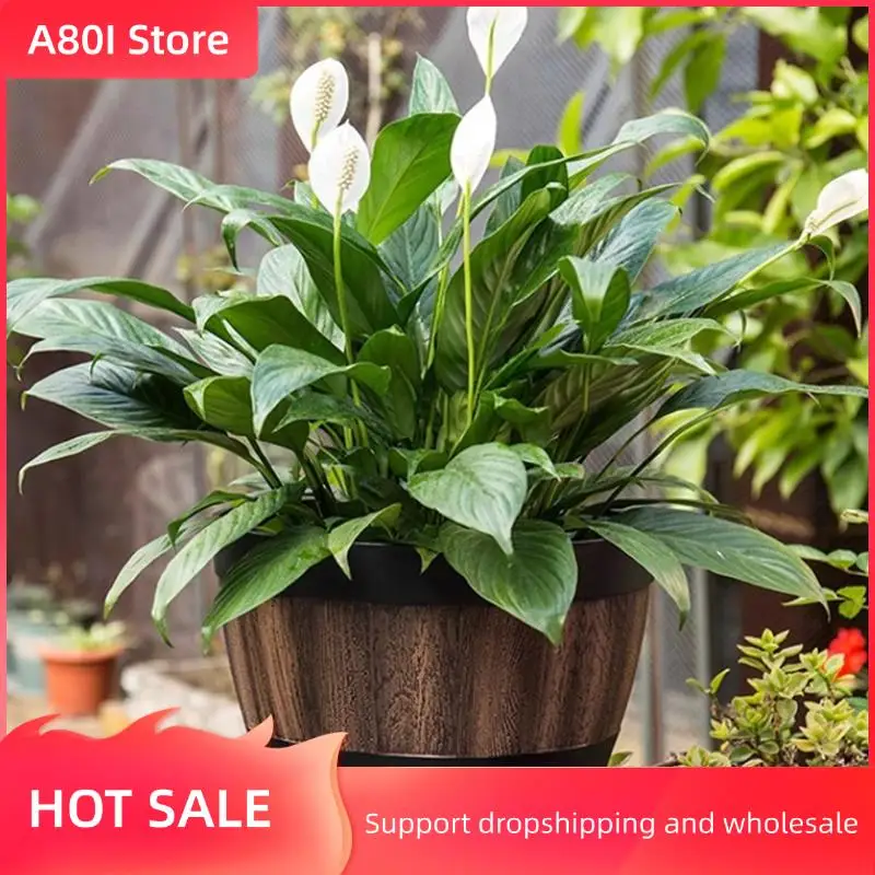

A80I Flower Pots, Whiskey Barrel Flower Pots, Plastic Flower Pots Imitation Wine Barrel Design,For Garden Plants(3PCS)
