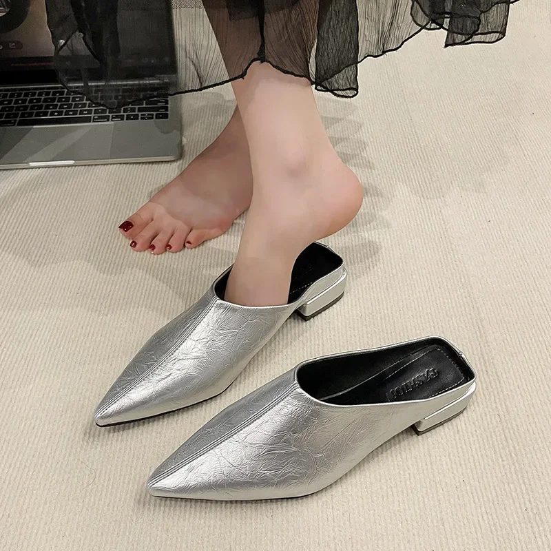 Hochhackige Einfache Damen-Baotou-Halbpantoffeln Spitze Sommer-Abendschuhe Einfarbige Hohe Absätze Schwarze Schuhe – Detail 12