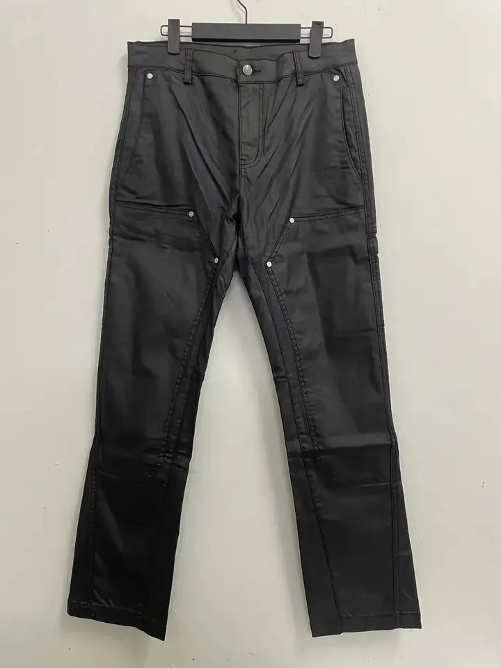 

2025 New High Street Trendy Black Zipper Multi Pocket Straight Leg Casual Long Trousers Jeans Lumberjack Pants