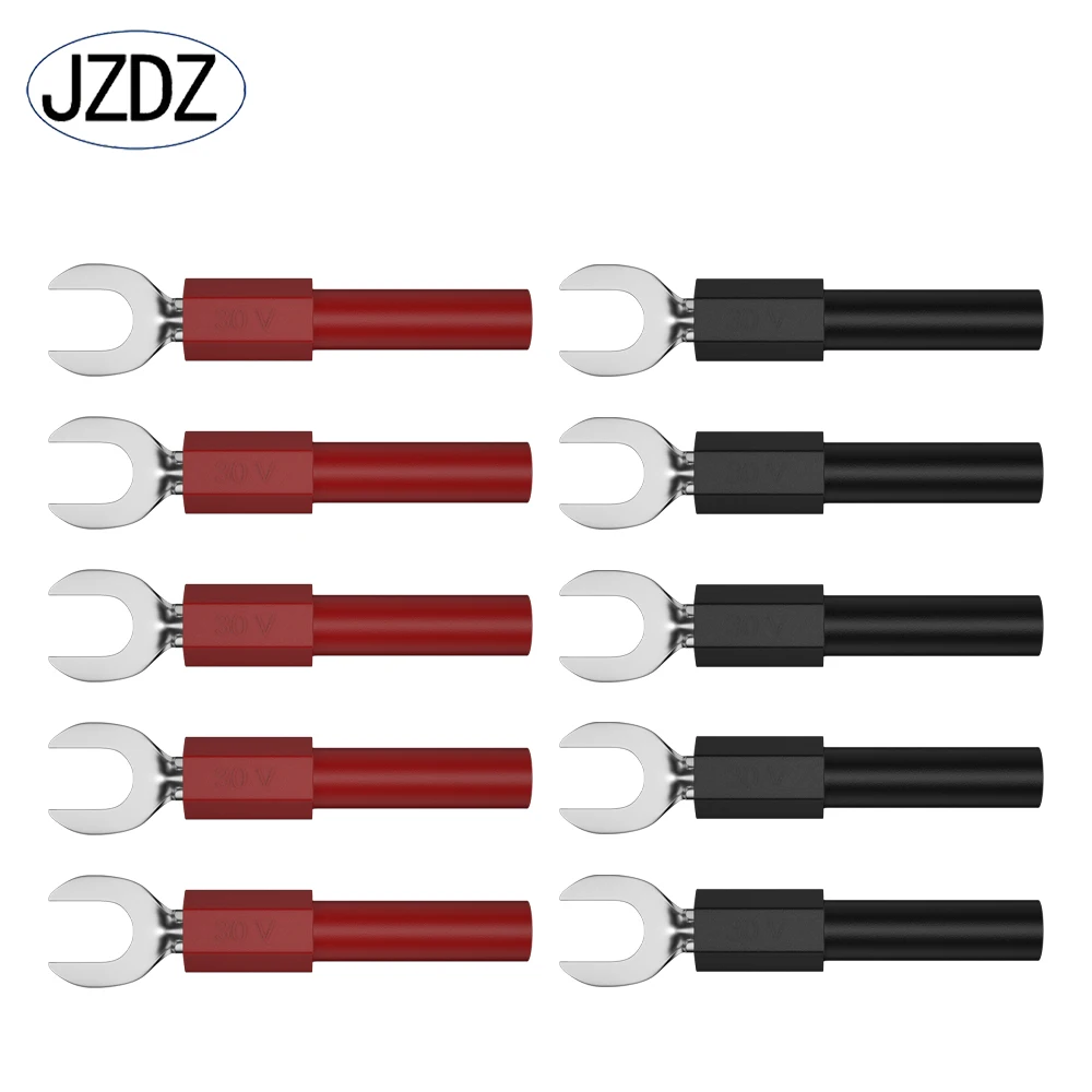 JZDZ 10PCS 6MM Insulated Fork Spade U-Type Wire Connector Electrical Crimp Terminal Copper Banana Socket 4mm J.20016