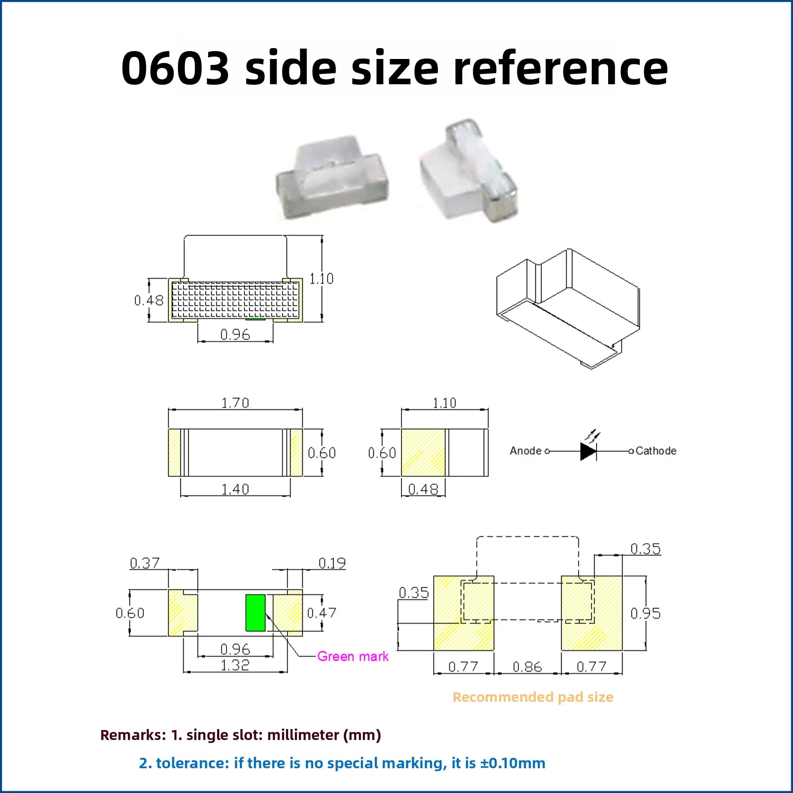 Side View SMD LED 0603 0805 1206 3216 2012 1608 Side Emitting Chip Lamp Bead Red Green Yellow Blue White Light for PCB Indicator