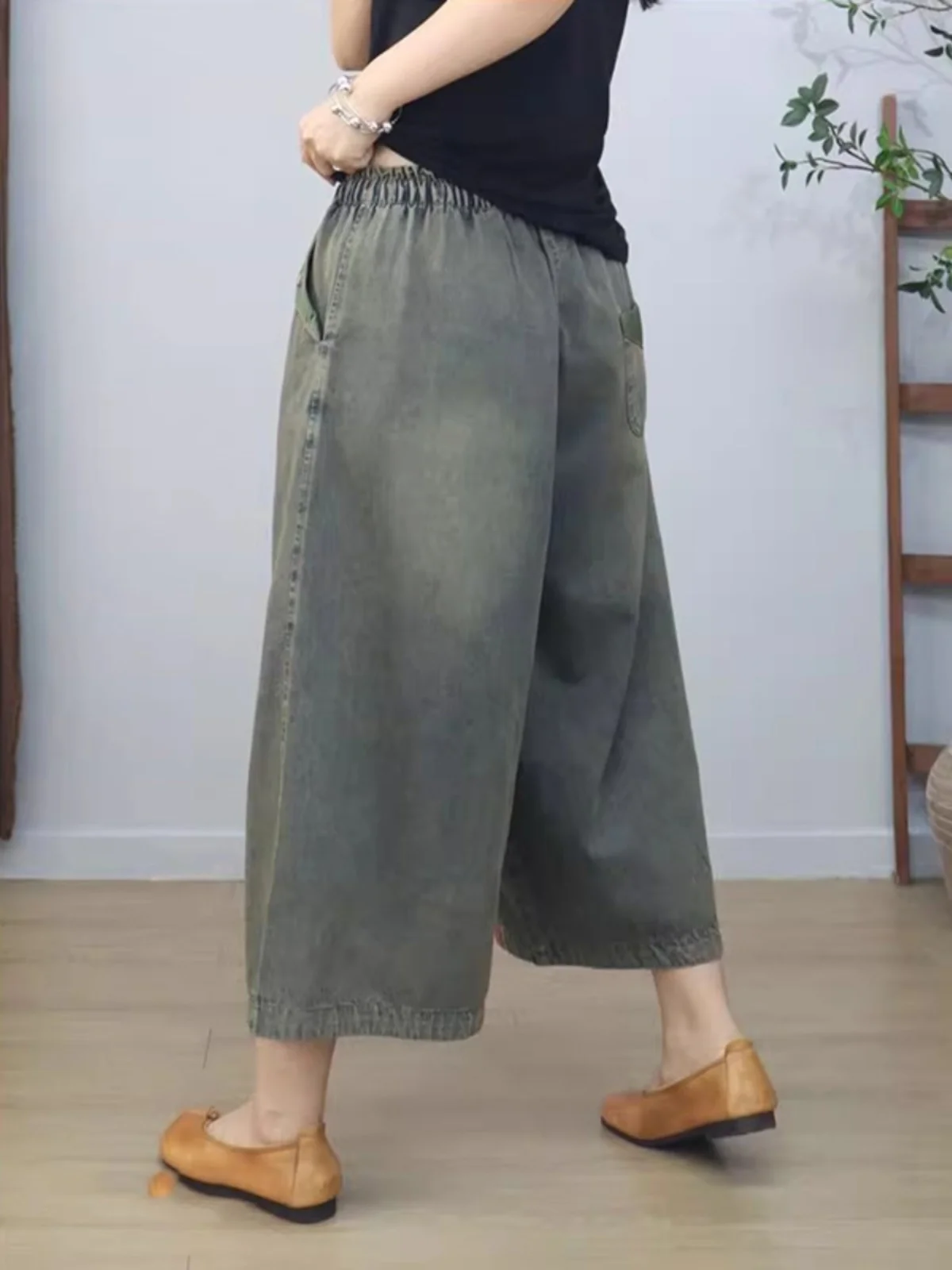 

Широкие джинсы с высокой талией в стиле ретро, женские джинсы больших размеров с прямым вырезом и вышивкой, длина девять зубцов