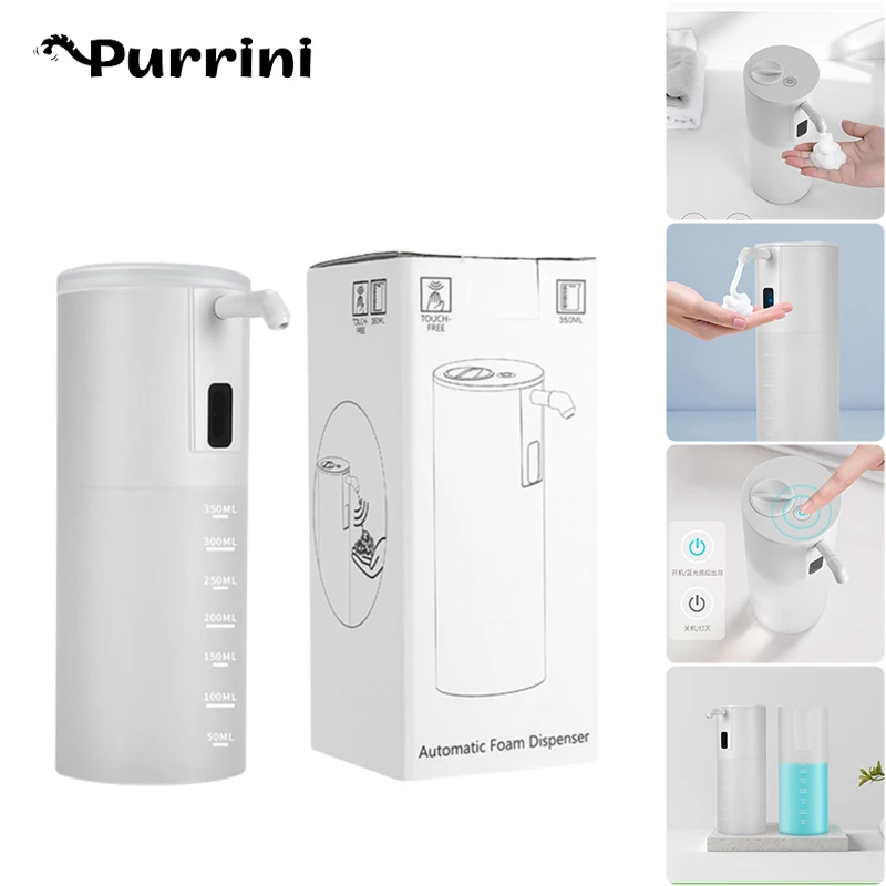 White 350ml Fully Automatic Induction Foam Machine Portable Infrared Smart Soap Dispenser Battery Powered Hand Washing Bathroom