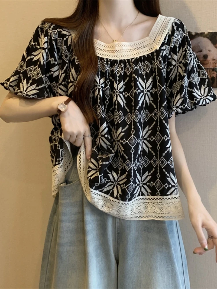 Retro Short Sleeve Floral Shirt Women's Summer plus Size Conceal Meat Slimming Belly Covering Beautiful T-Shirt Anti-Aging