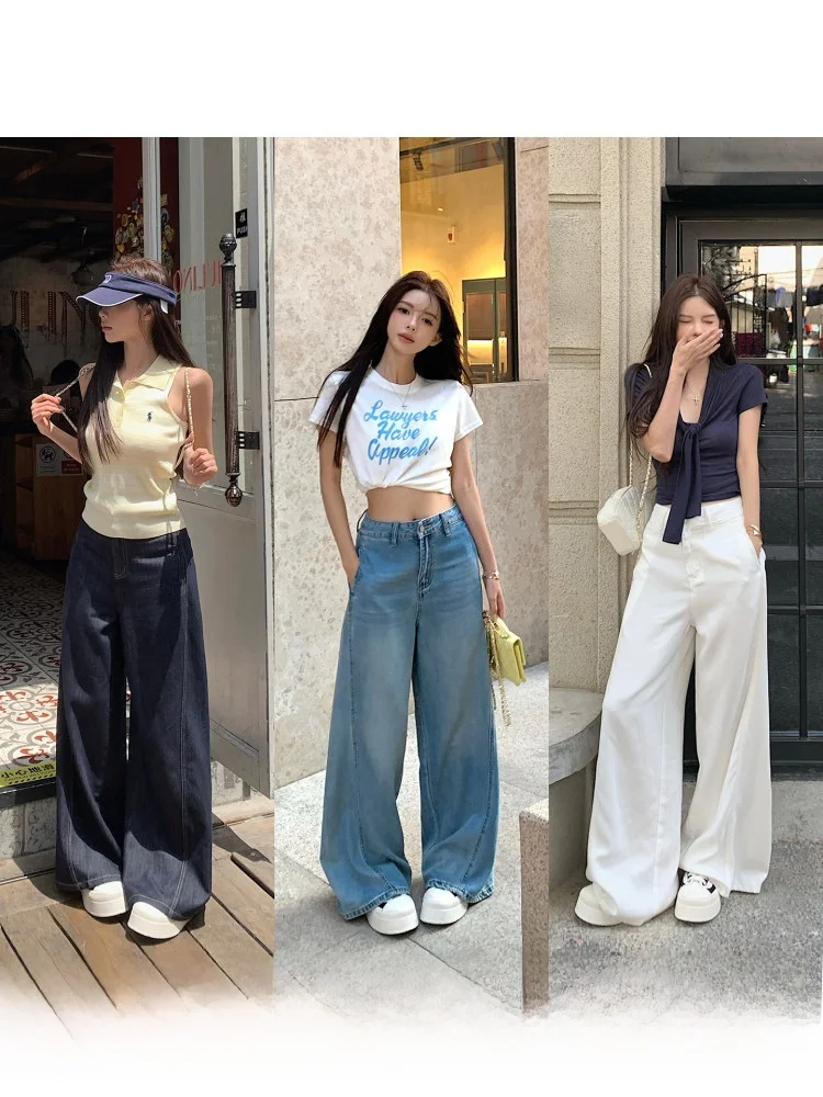 

Джинсы с высокой талией и широкими штанинами, повседневные, женские, летние, новые, модные, из хлопковой ткани, на молнии, прямого кроя, с эффектом похудения