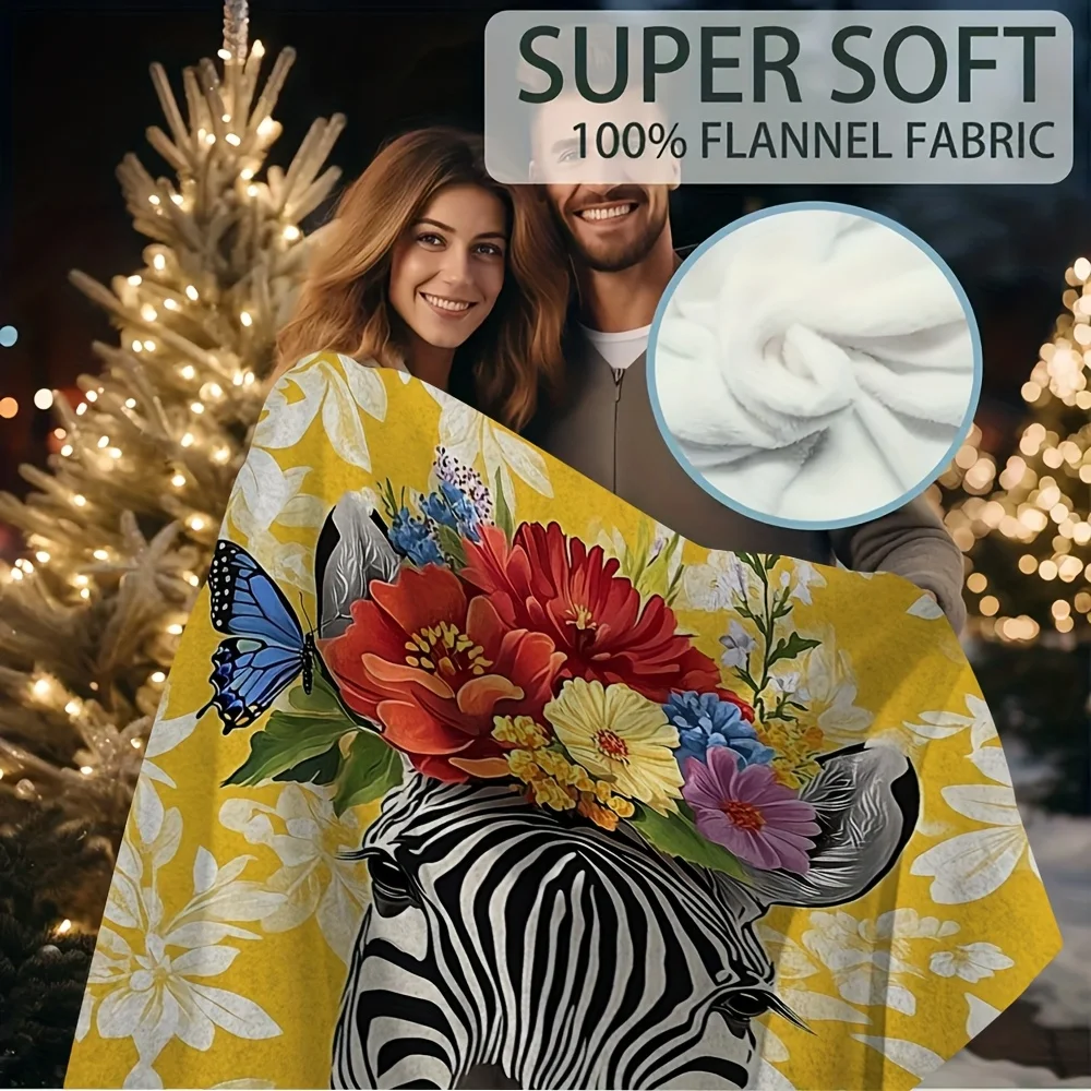 Cute Zebra Floral Print Throw Blanket Nap Blanket Boho Aesthetic Jungle Decor Gift for Sofa Couch Living Room