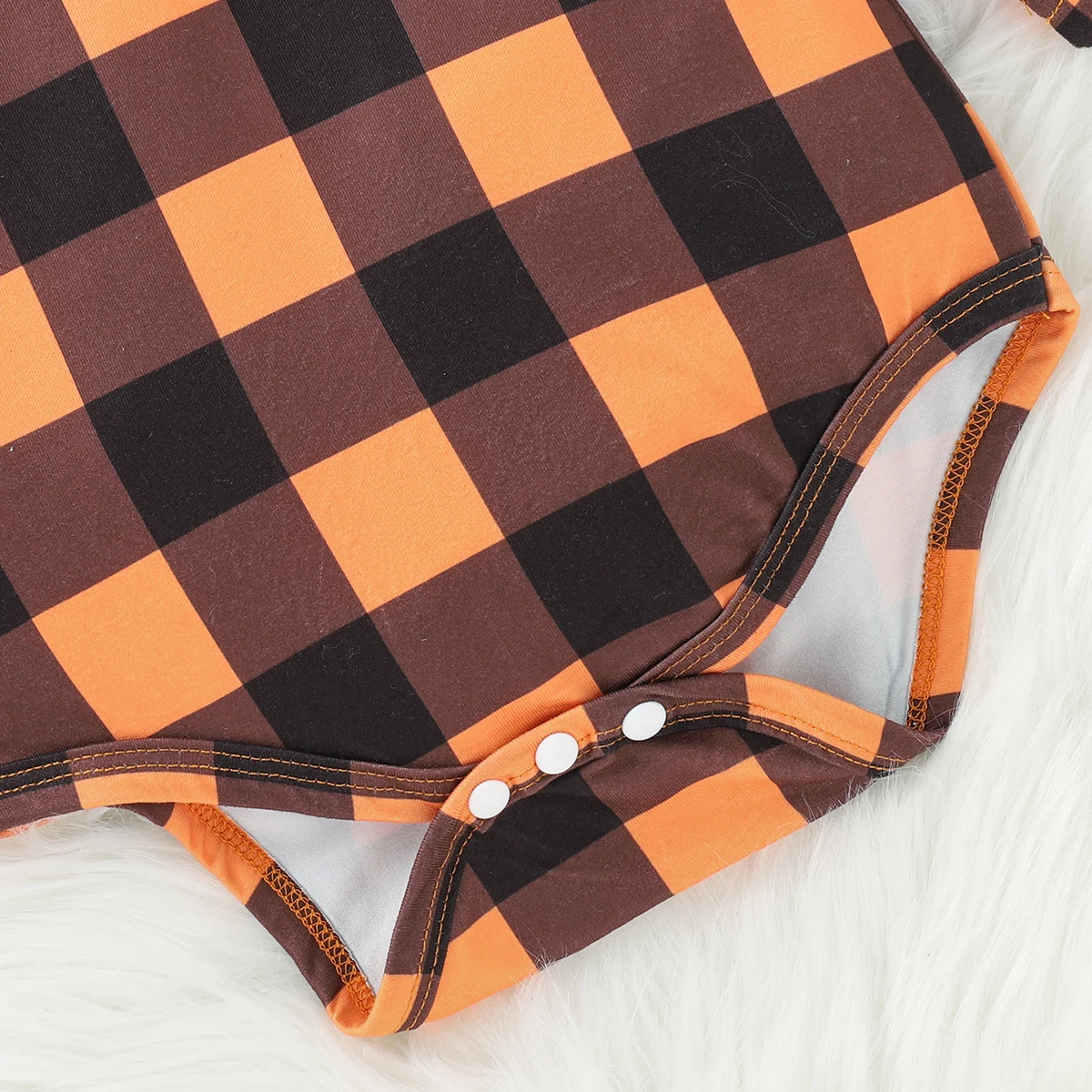 PatPat Halloween Style Party Dress Newborn Baby Girl Clothes New Born Kids Plaid Print Ruffle Decor Long-sleeve Orange Baby Set