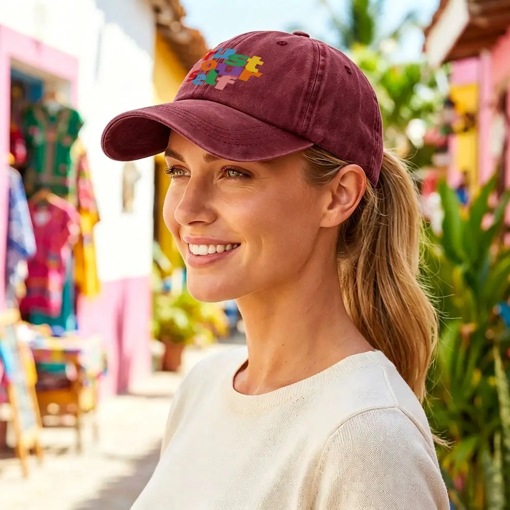1pc Retro Washed Distressed Baseball Cap Unisex Trust Your Self Print Outdoor Adventure Travel Festival Concert