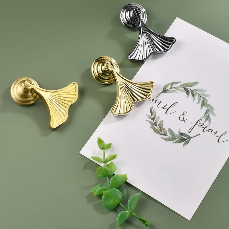 Ginkgo Leaf Handle Brass Single Hole Modern Minimalism Furniture Door Knobs Cabinet and Wardrobe Hardware Handles for Furniture