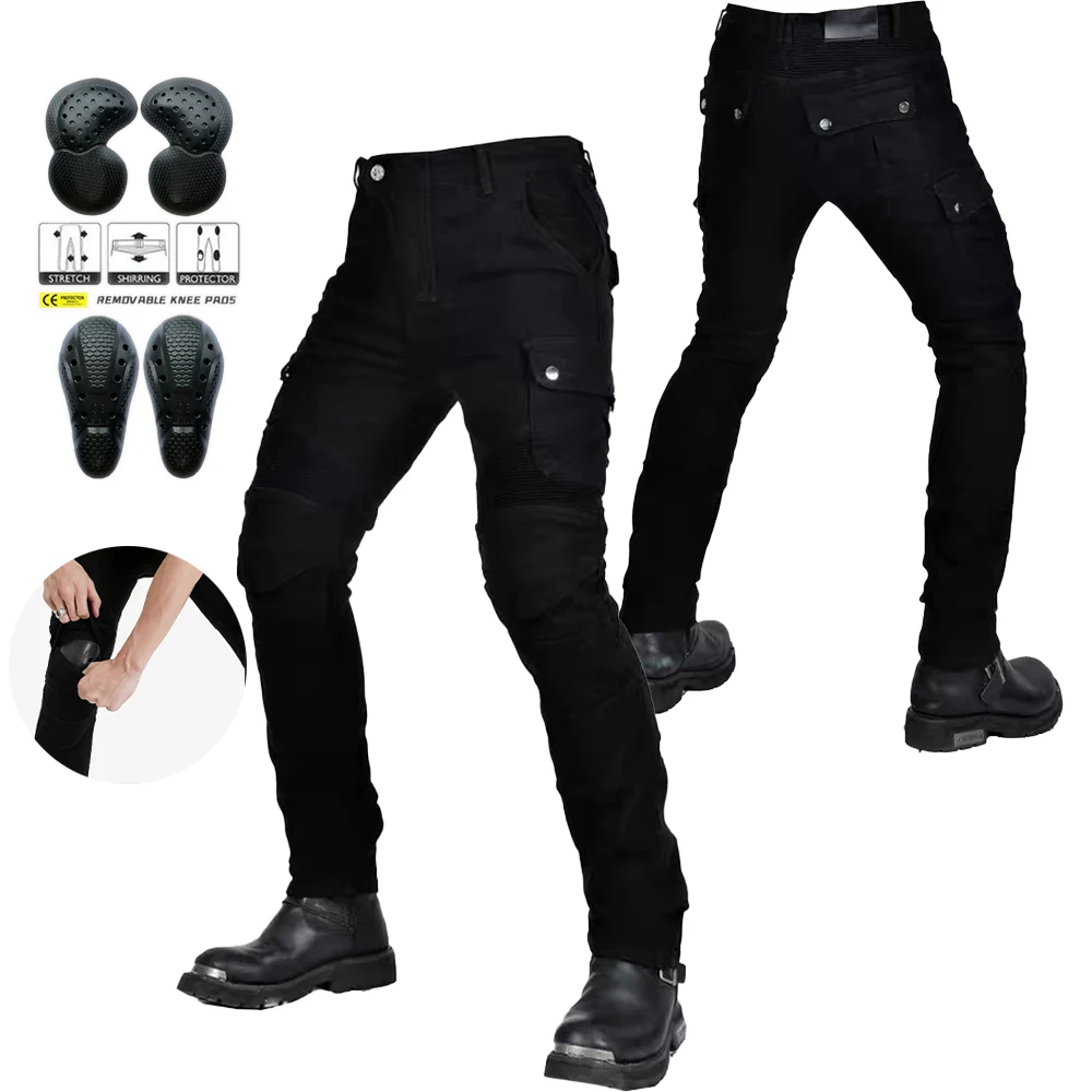 New Motorcycle Men Riding Racing Pants Motocross Protective Pants With 4 X Detachable CE Certified Knee Hip Protector Pads Jeans