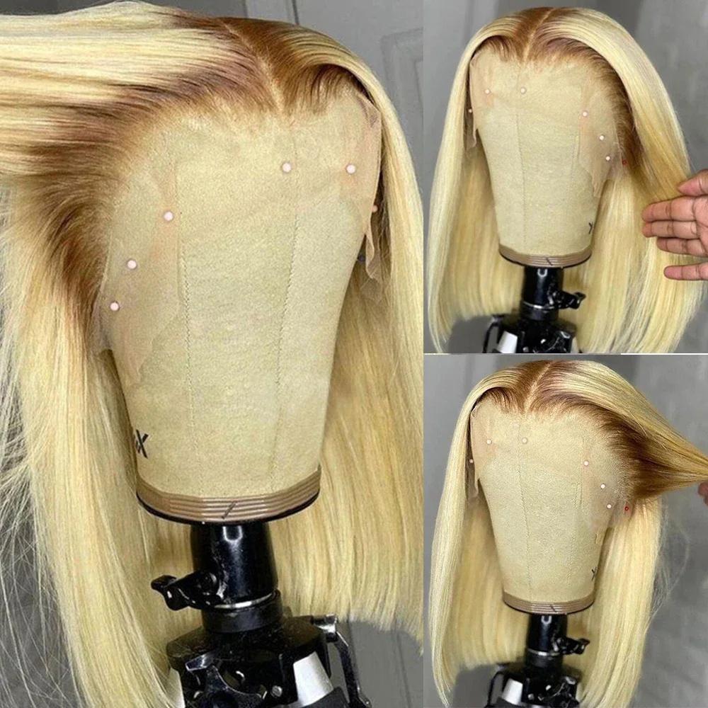 

Omber Honey Blonde Short Bob Wig 4T/613 Straight Bob Wig Brazilain Remy Lace Front Human Hair Wigs 13x6 Lace Frontal Wig 180%