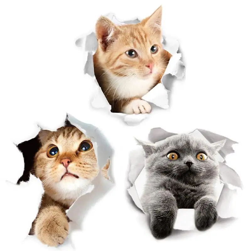 Lovely Cat Dog Toilet Stickers Art 3d Kitten Puppy Mural Funny Cartoon Animal Wall Decal Bathroom PVC Waterproof Home Decor