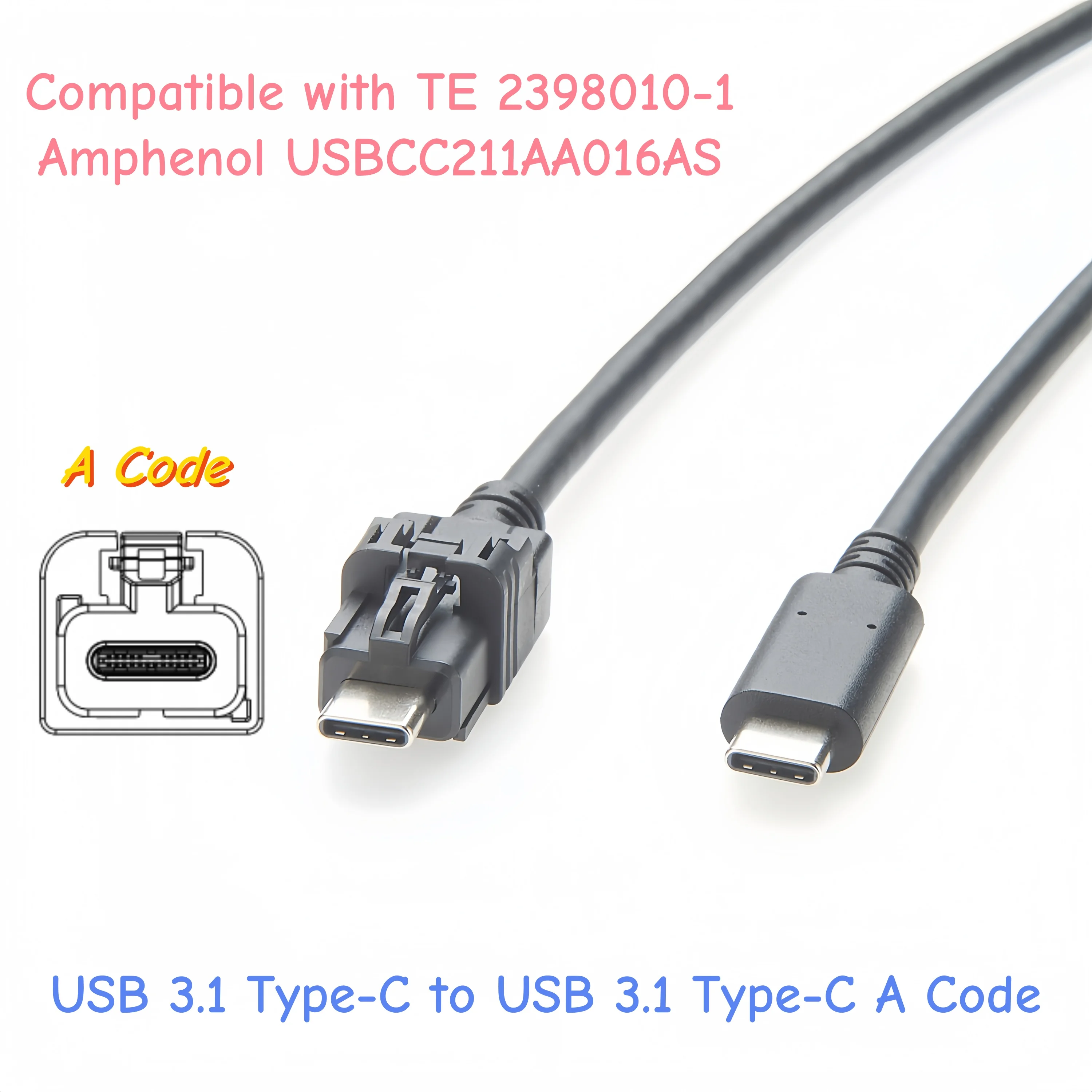 

Automotive-grade USB 3.1 Type-C In-Vehicle High-Speed Data Transmission Cable Compatible TE 2398010-1 & Amphenol USBCC211AA016AS