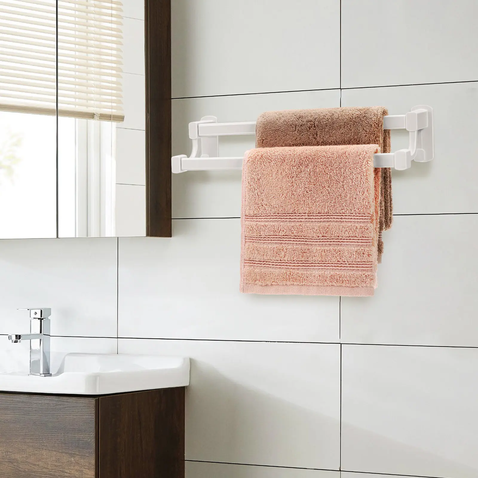 

Double Towel Rack Wall Mounted Heavy Duty Metal Bathroom Towel Holder for Shower Bath Towels Double Rod Design Space Saving