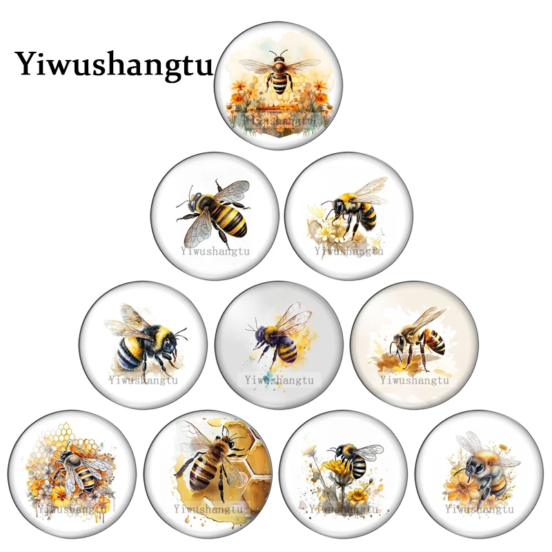 Lovely bees gather honey Flyings Art Paintings 8mm/12mm/20mm/25mm Round photo glass cabochon demo flat back Making findings