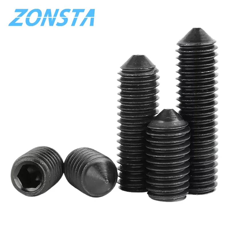 M2 M2.5 M3 M4 M5 M6 M8 M10 DIN914 Grade12.9 Black Carbon Steel Hex Hexagon Socket Cone Point Grub Set Screw Tapered End Bolt