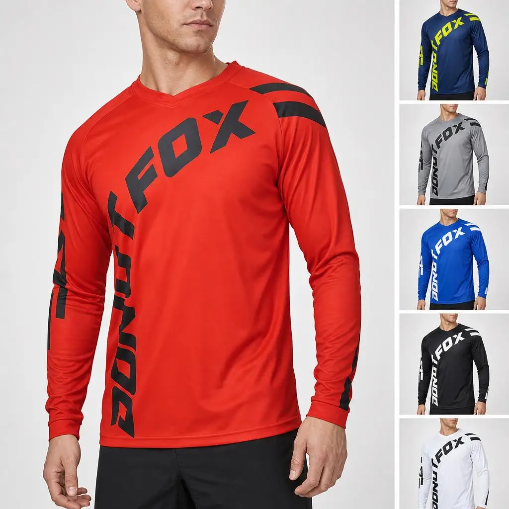 Stretchy Quick‑Dry MTB Long Sleeve Shirt for Men, Mountain Recreation Cycling Hiking Camping Breathable Sports Top