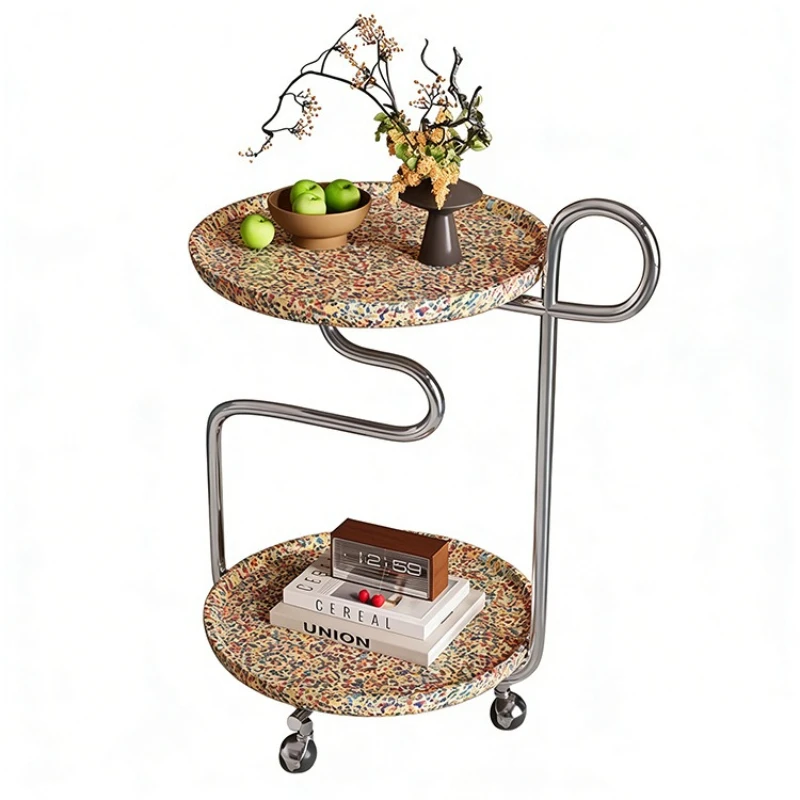 Simple movable trolley, household stainless steel afternoon tea, round sofa, table corner
