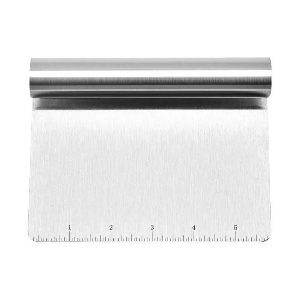 Easy To Clean Stainless Steel Dough Cutter Curled Edge Integrated Pizza Scraper Graduated Manual Pastry Spatula Noodle