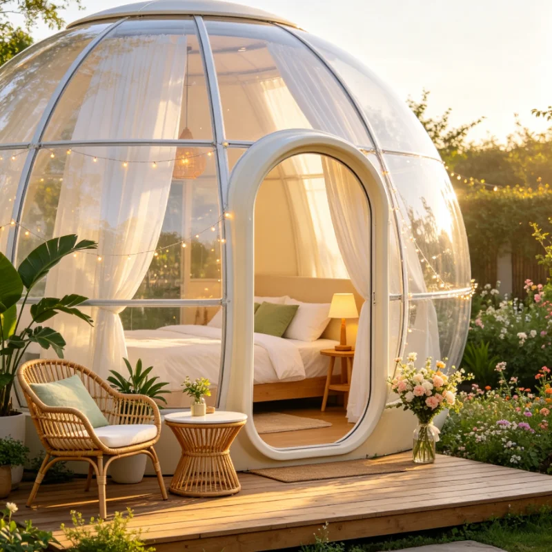 Customized Clear Geodesic Dome Outdoor Camping Waterproof PVC Panoramic View Spacious Interior Portable Foldable Glamping