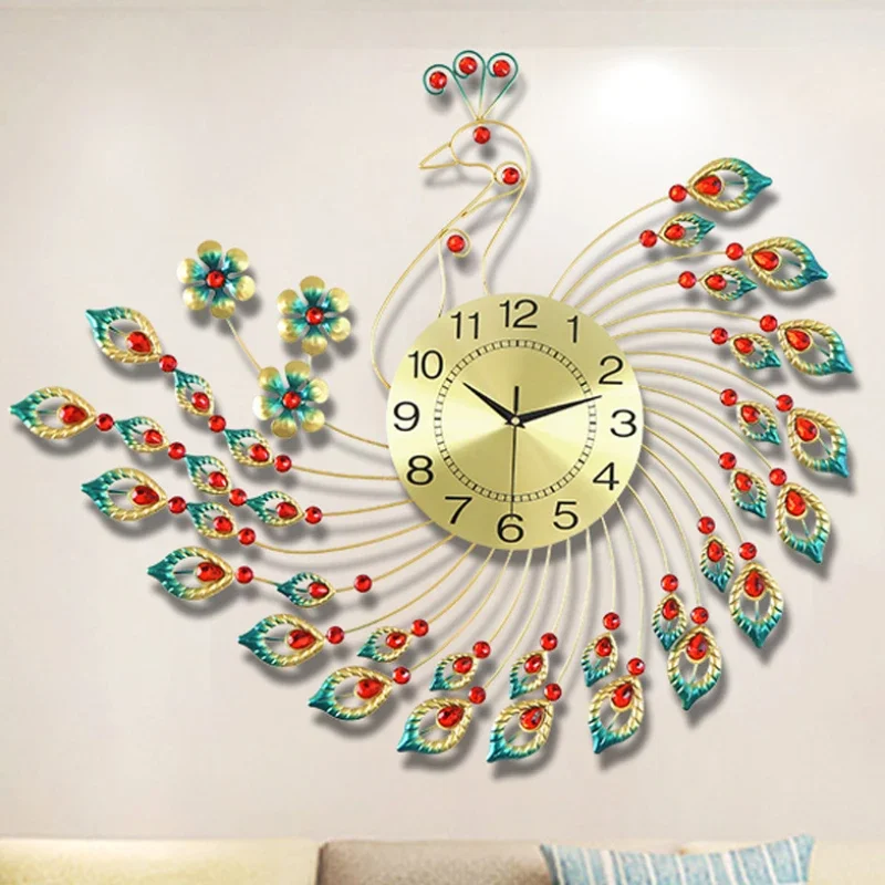Luxury Fancy Big Wall Clocks Aesthetic Unique Peacock Large Wall Clocks Modern Design Orologio Da Parete Living Room Furniture