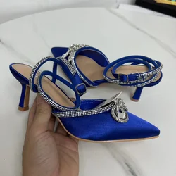 Ankle Strap Shoes for Women 2023 Summer Luxury Diamond Ladies Sandals Sexy Pumps High Heels Pointed Wedding Party Brand Footwear