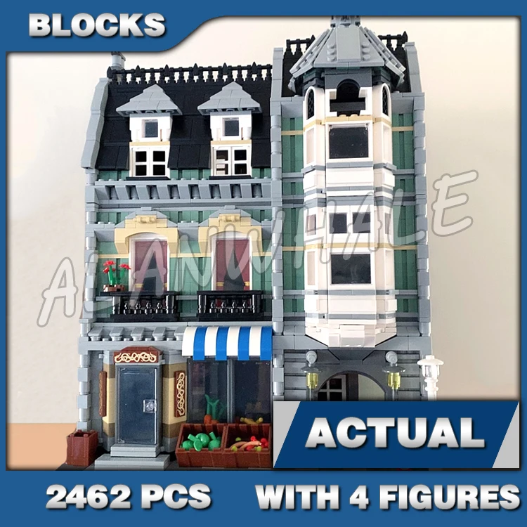 2462pcs Expert Modular Street View Green Grocer Classic Apartments 15008 Building Block Sets Compatible With Model