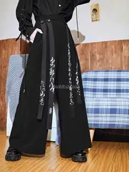 2023 ribbon design new chinese style men fashion improved black wide leg trousers autumn retro loose wide leg long pants w39