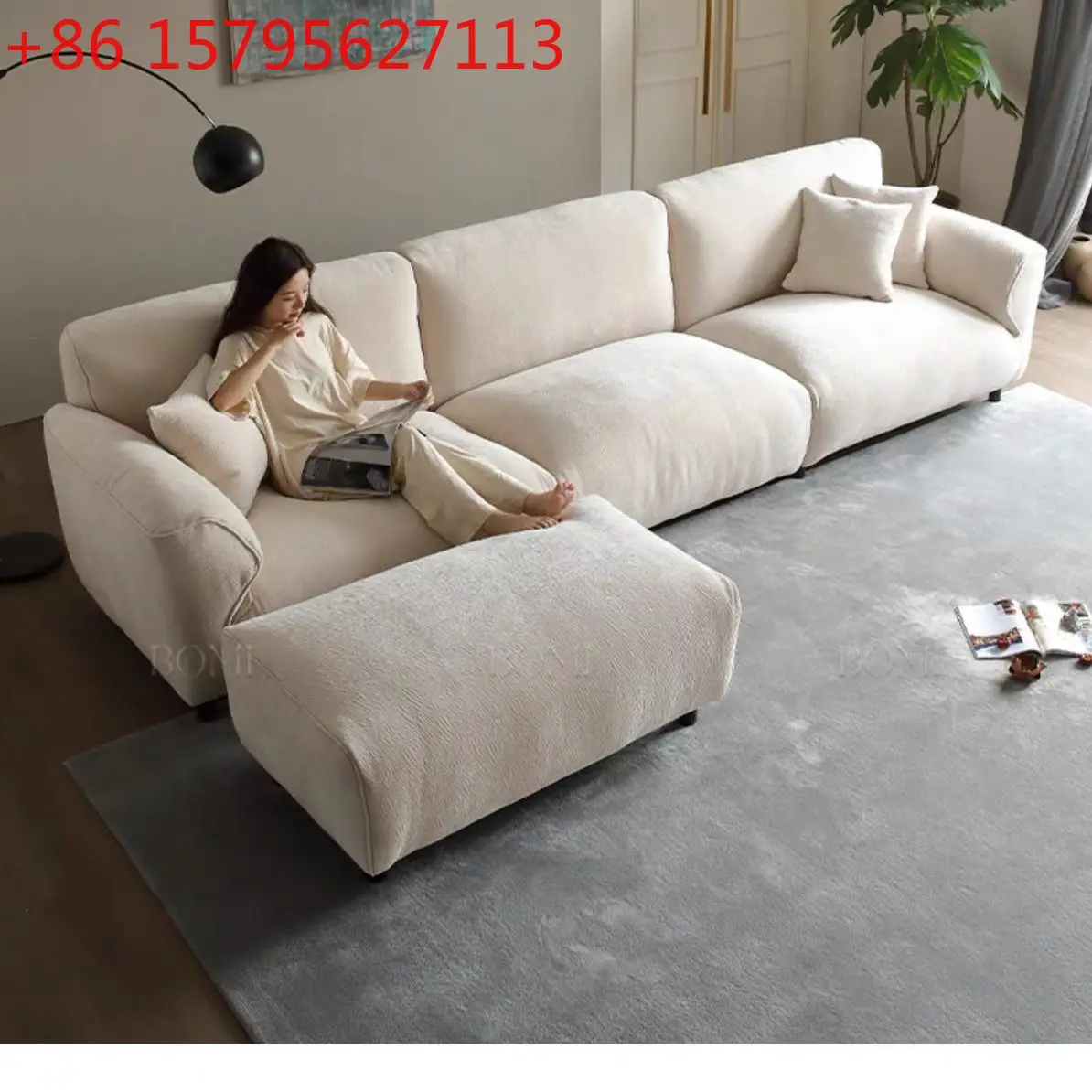 

French retro sofa straight row three-person small apartment living room sofa