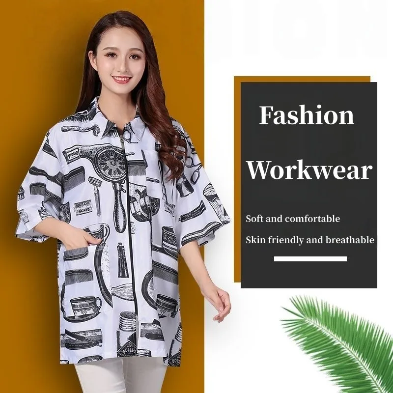 Kitchen Waterproof Oil Proof Dirty Short Sleeved With Pockets Apron Women's Painting Cooking Pinafore Nail Salon Beauty Workwear