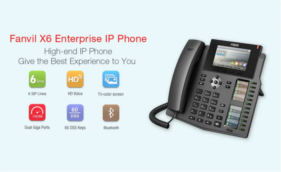 High Performance 6 Sip Lines Voip Ip Phone with Dual Gigabit Ethernet Ports