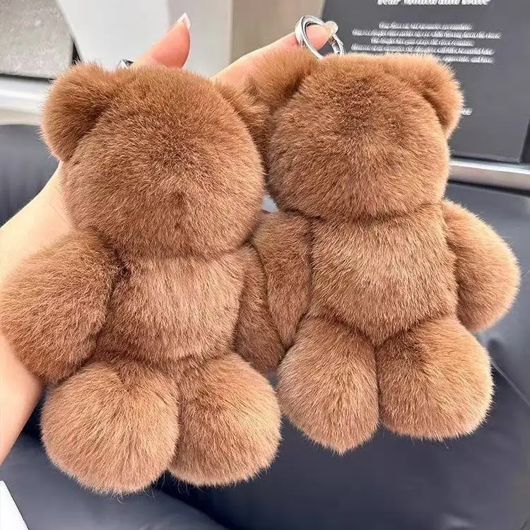 رائعتين الأرنب الفراء الدب سيارة المفاتيح قلادة أفخم محشوة الحيوان حقيبة كتب معلقة حلية هدية عيد ميلاد #4