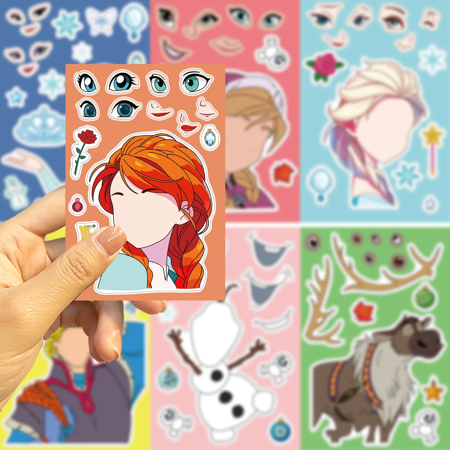 ملصقات الأميرات المجمدة من ديزني ، أحجية رسومات كرتونية ذاتية الصنع ، تجميع الوجه للأطفال ، ألعاب تعليمية للأطفال ، 8 أوراق #4