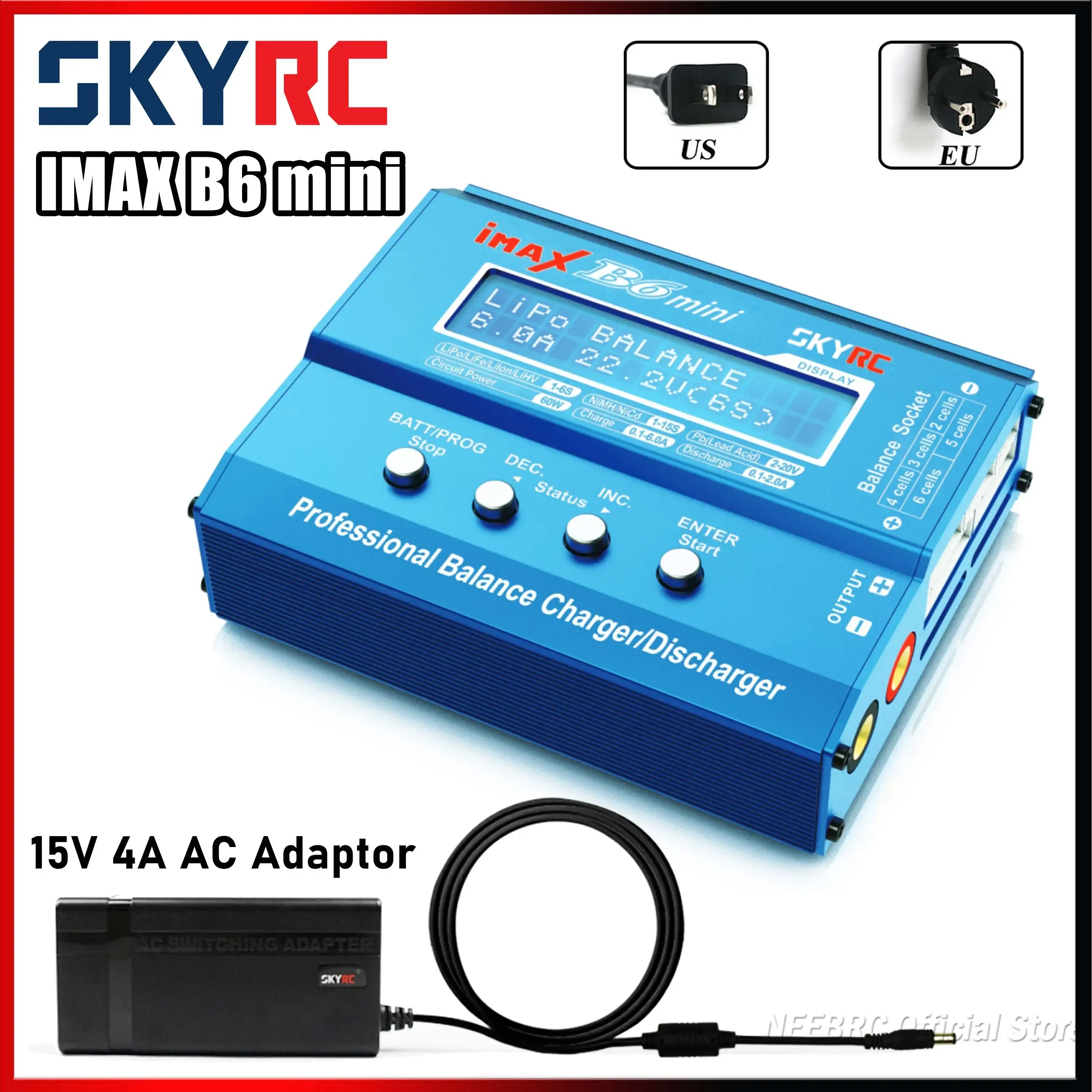 

SKYRC IMAX B6mini Balance Battery Charger Discharger 11-18V LiPo LiHV LiFe LiIon 6A 60W Built-in Cooling Fan 15V 4A AC Adaptor