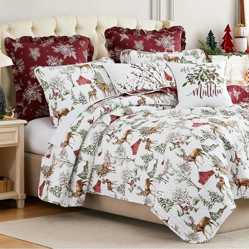 Chrisas Quilt Queen Size/ull Size w/5 Pillow Shams & 1 Throw Pillow, Reversible day Bedding Set, Quilt Coverlet Queen Size/ull S