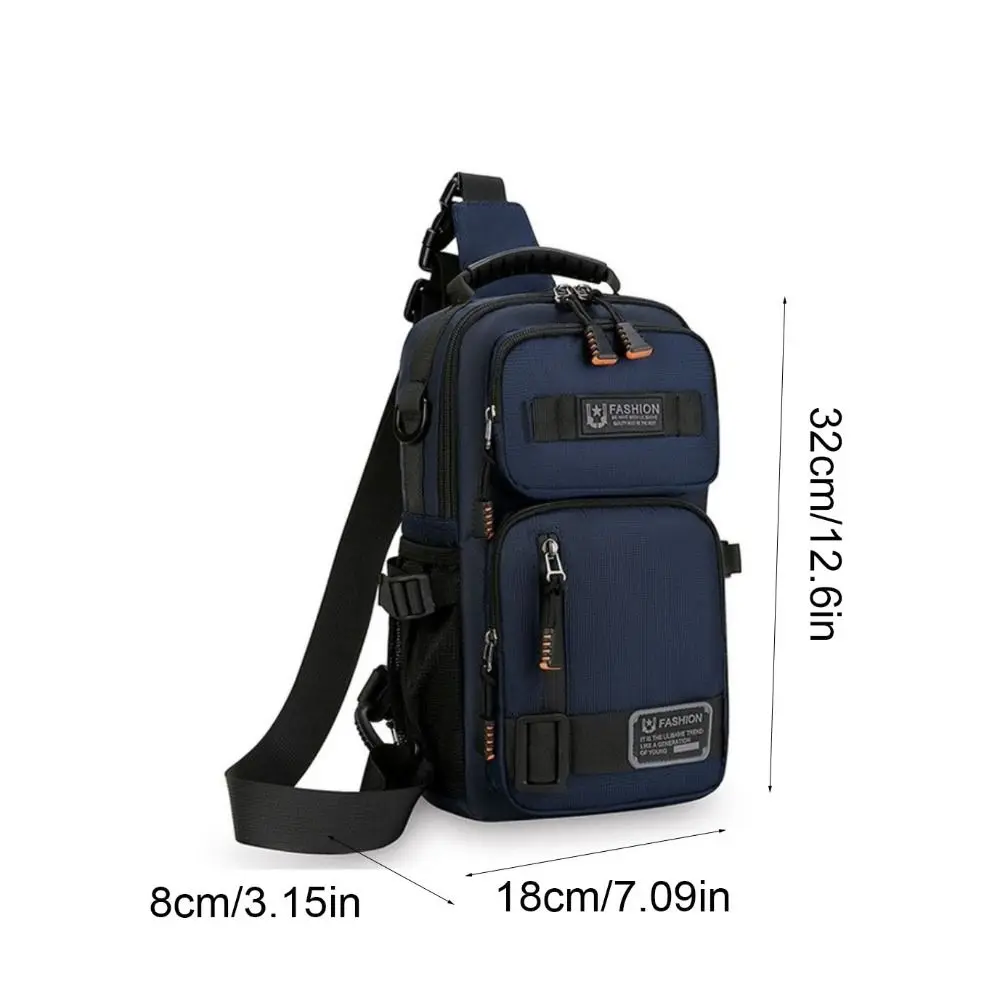 Portable Multi Pockets Men Chest Bag Shoulder Bag Cloth Sports Message Bag Solid Color Zipper Crossbody Bag Boys