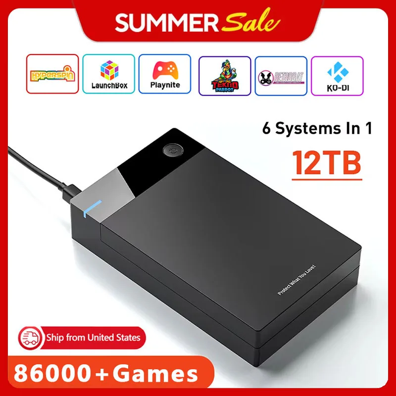 Kinhank Super Console 12T HDD 6 في 1 أنظمة متعددة مع صندوق إطلاق Hyperspin Retrobat Playnite 86000+ ألعاب لـ PS3/PS2/PSP