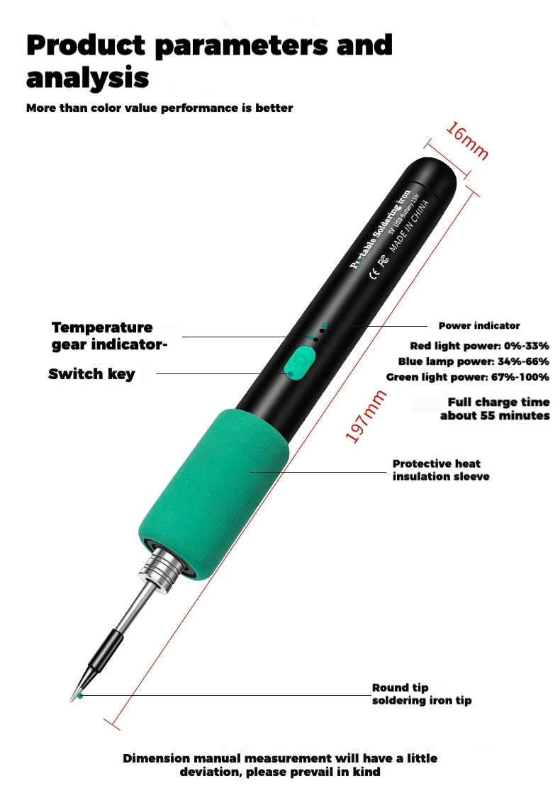 Cordless USB Digital Soldering Iron Adjustable Temperature 300-450℃ Type-C 1000mAh Battery Intelligent Solder Welding Iron Tool