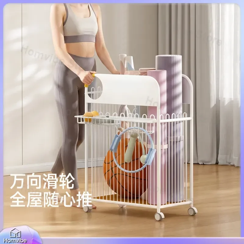 for Yoga Mat Storage Basket with Wheels Home Fitness Sports Equipment Organizer Badminton Racket Basketball Rack