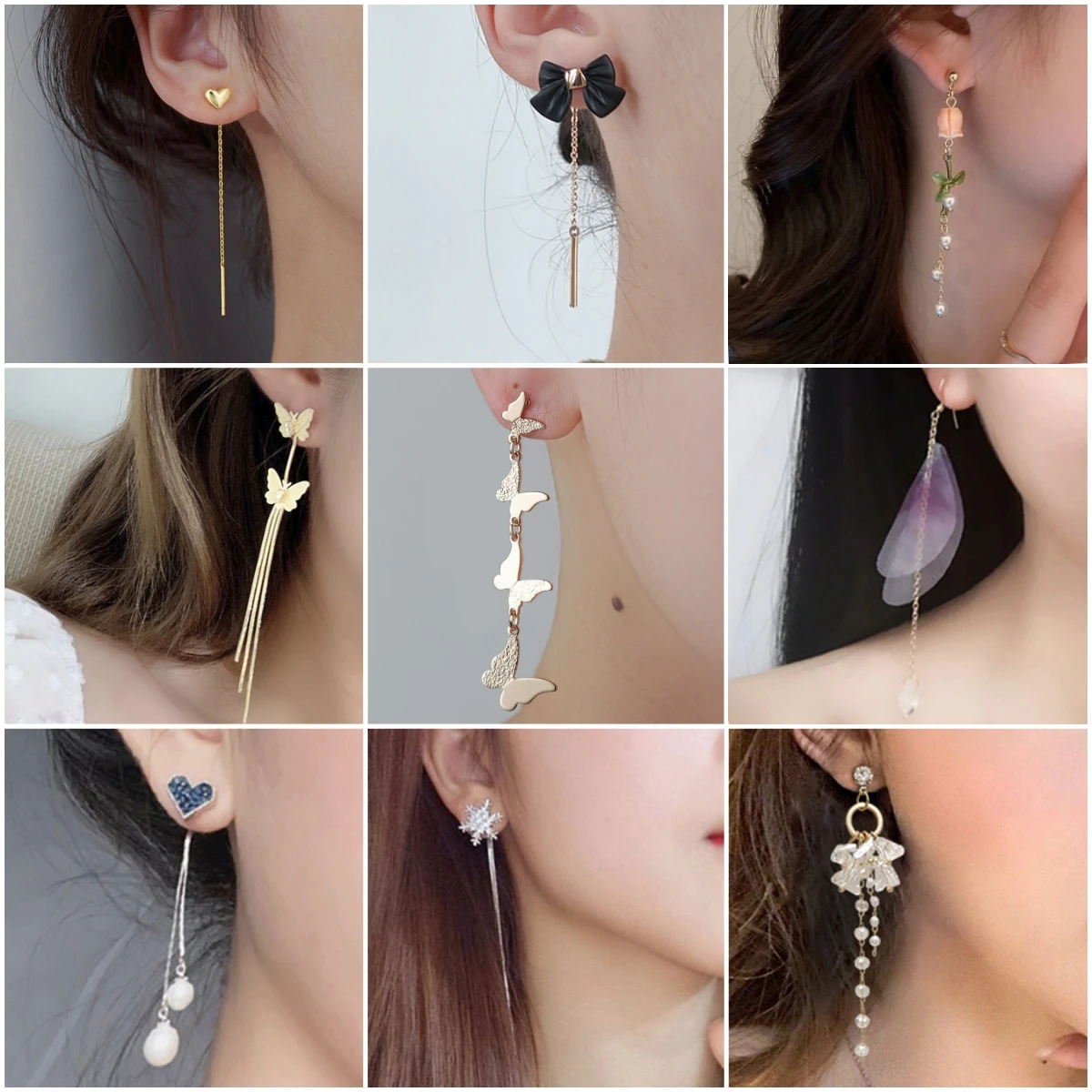 New Fashion Long Drop Earrings for Women Flower Star Moon Heart Butterfly Wings Crystal Pearl Round Geometry Tassel Ear Jewelry