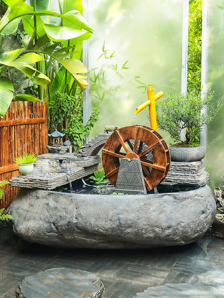 Flowing Water Ornaments Villa Yard Large Fish Pond Fengshui Wheel Fortune Landscaping Outdoor Landscape