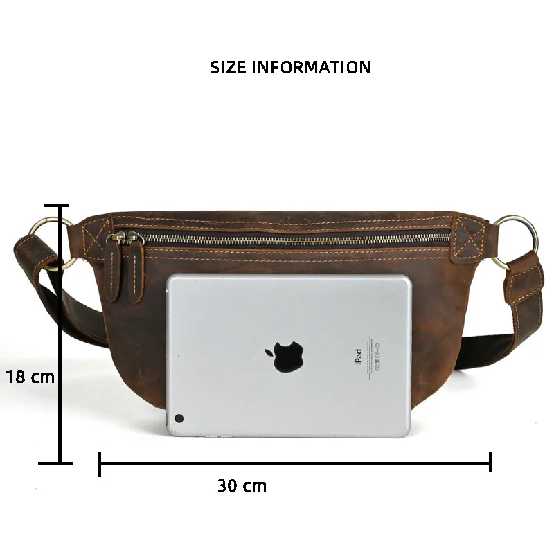 Men Genuine Leather Waist Bag Male Leather Chest Bags Vintage Fanny Packs Men's Crazy Horse Leather Sling Messenger Shoulder bag