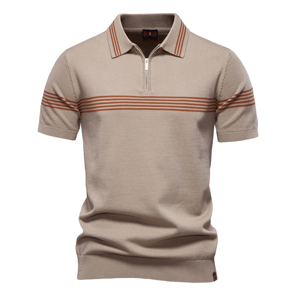 

‌2025 Men's Slim Fit Solid & Striped Business Casual Polo Shirts Breathable Short Sleeve Comfort Top for Office Social Summer