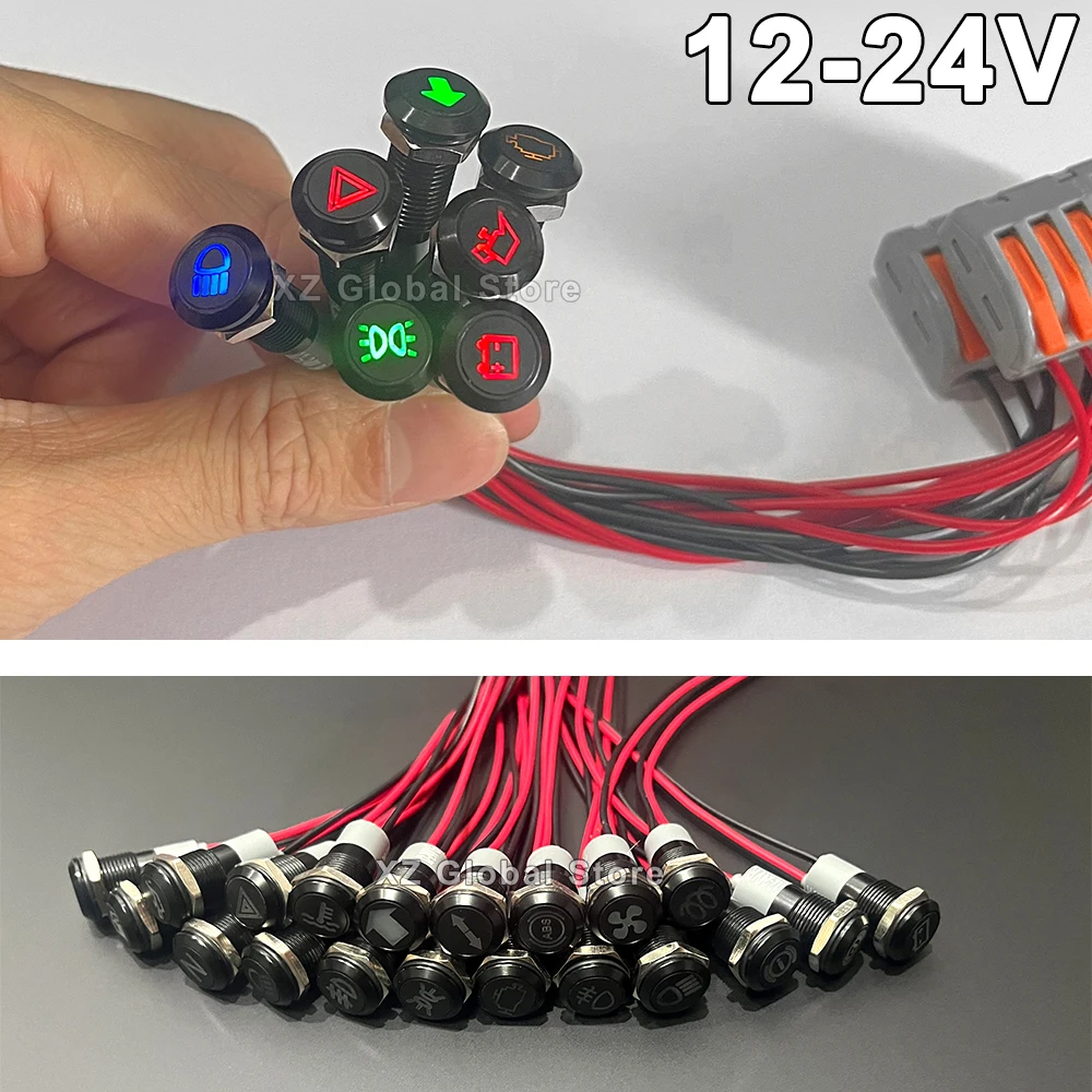 8/12/14MM Metal Indicator Light Car Motorcycle Waterproof LED Pilot Signal Lamp Panel Dashboard Warning 12V 24V Customization