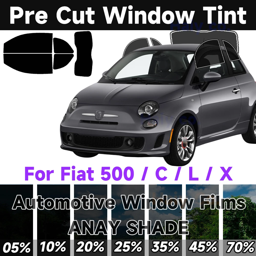 Pellicola Oscurante Pretagliata per Finestrini Fiat 500/C 500L/X (Qualsiasi Anno) - Protezione Solare UV e Calore, 2 Strati, Facile Installazione