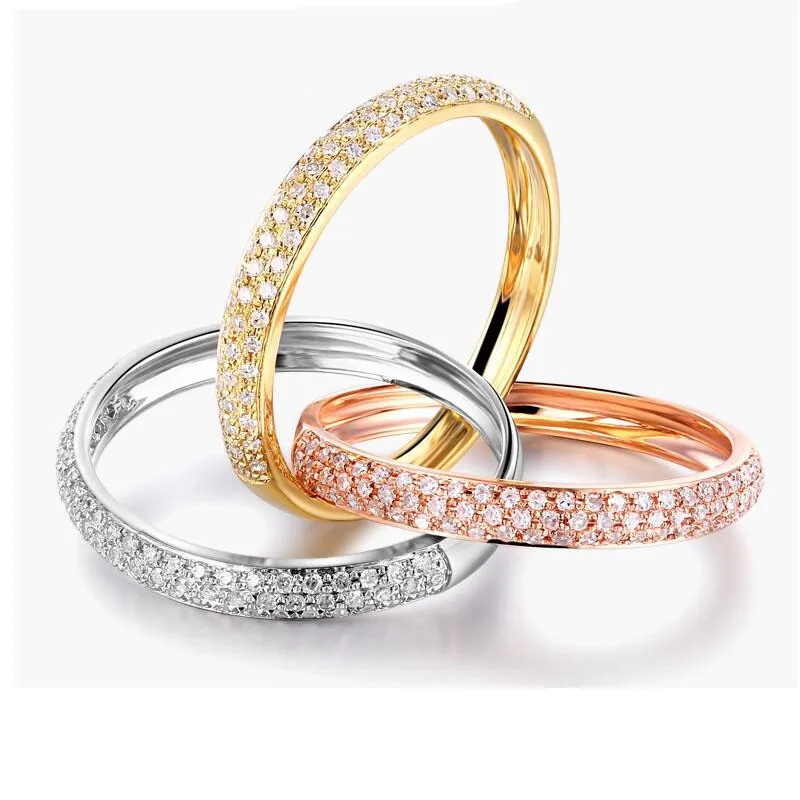 Triple Circles Gold/Rose Gold/Silver Ring Three Colors Luxury Jewelry Silver Color Pave CZ Ring Women Wedding Finger Rings Gift