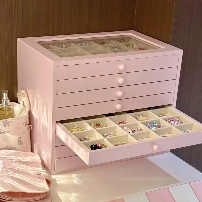 Solid Wood Jewelry Box Large Capacity Multifunctional  Jewelry Box Drawer Modern Minimalist Women Ring Earrings Organizer Cases