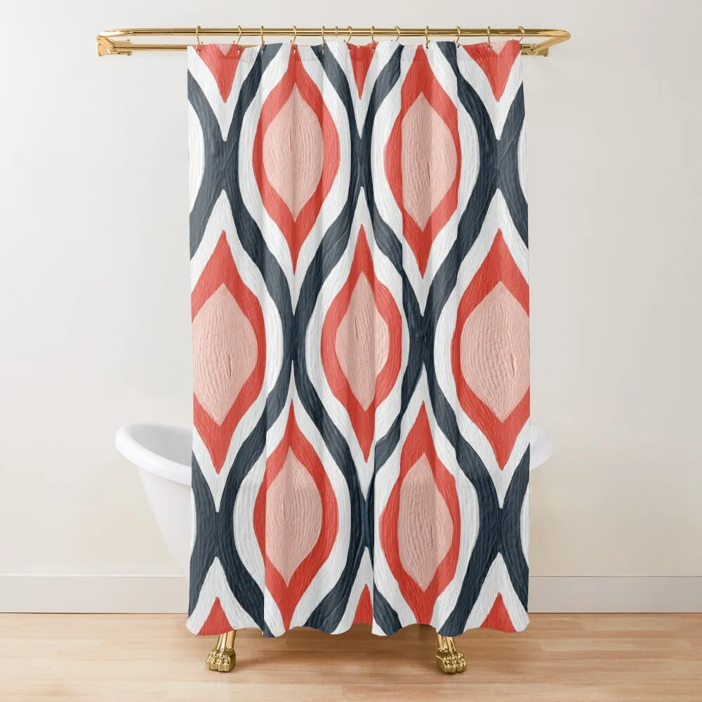 

Optical Waves – Navy & Coral Shower Curtain For Bathroom Bathroom Decor Anime Bathroom Curtain